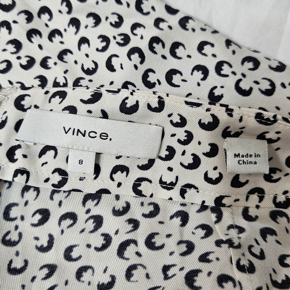 Vince Star Dot Drape Skirt Silk Blend Front Pleat Midi Ivory & Black size 8 - Picture 7 of 9